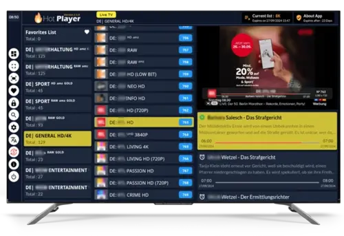 Lecteur IPTV sur téléviseur